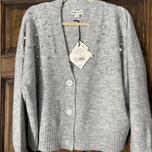 Ava & Viv Light Gray Cardigan with Pearl Details